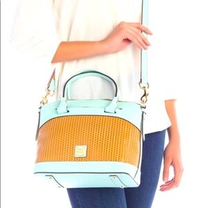 Dooney & Bourke Beacon Woven Domed Satchel Pale Blue NWT